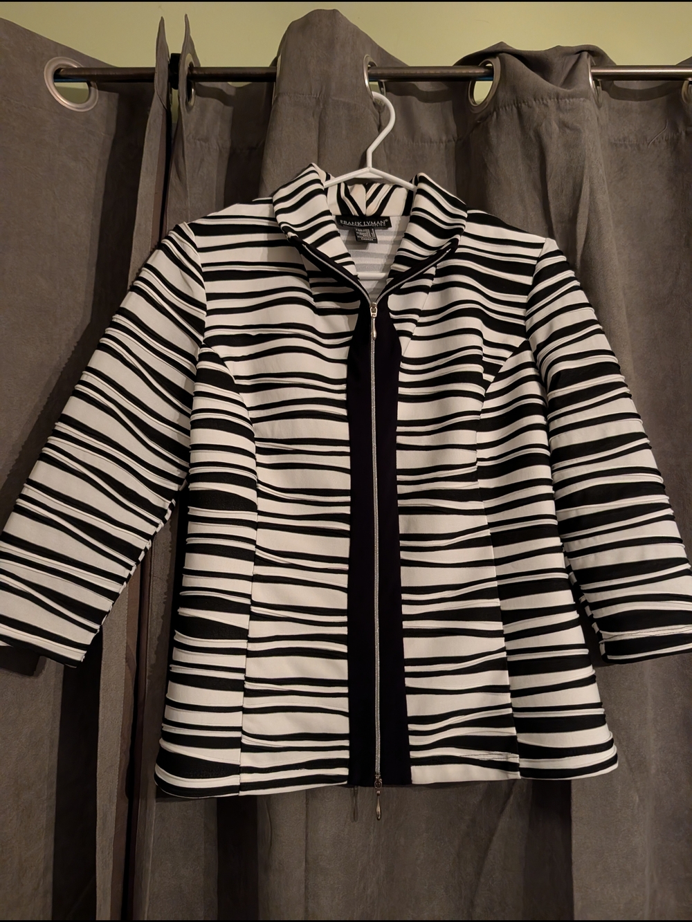 Frank Lyman Design Black and White Striped Zip-Front Light Jacket